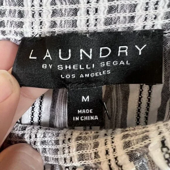 Laundry by Shelli Segal Off-Shoulder Lace Detail Striped Blouse Blue Size M - Picture 5 of 8